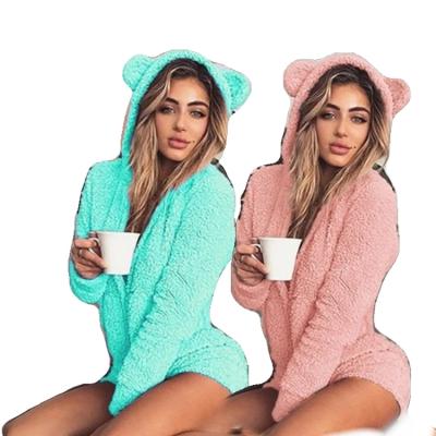 China QUICK DRY Pajama Shorts Plus Size Hooded Sleepwear Loungewear Fuzzy Teddy Bear Onesie Women Fleece Onesie Tracksuit Fleece Pajamas for sale