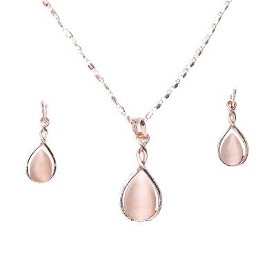 China TRENDY Coral Pink Water Droplets Zircon Necklace Earring Jewelry Set Gemstone Pendant Necklace For Women Girls for sale