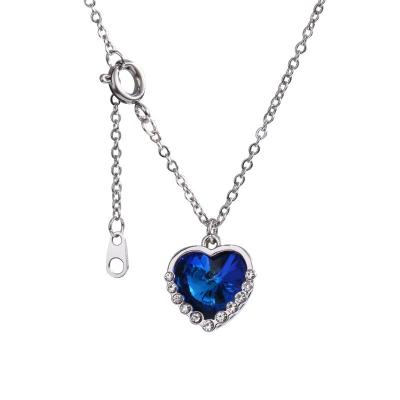 China Fast Delivery Blue Zircon Heart Pendant Necklace Silver Plated Sweet Necklace For Women Girls Party Dating for sale