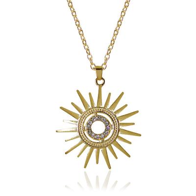 China Fashion Vintage Trend Diamond Gold Plated Sun Pendant Necklace For Women Man Girls Couple Jewelry Necklace for sale