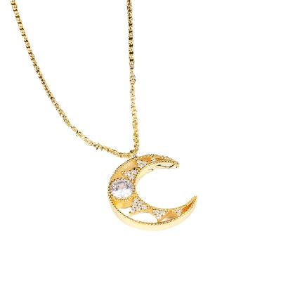 China Fashion Trendy Gold Plated Zircon Pendant Necklace Long Shining Moon Day Pendant Necklace For Women Girls for sale