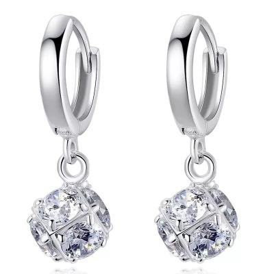 China FASHIONABLE Silver Crystal Rubik's Cube Dangling Earrings Simple Style Temperament Zircon Earrings For Woman Girls for sale