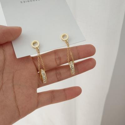 China FASHIONABLE Creative Asymmetrical Green Bamboo Drop Earrings With Imitation Pearl And Red Zircon For Women Girls for sale