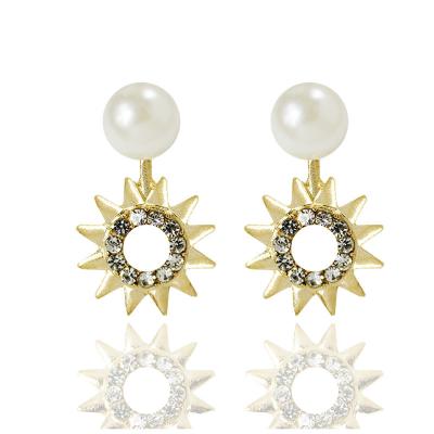 China Hot Sale TRENDY Diamond Sun Stud Earrings Pearl Gold Plated With Zircon Designs Jewelry For Women Girls for sale