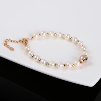 China Temperament simple elegant pearl bracelet adjustable pink baroque pearl bracelet for women girls party wear for sale