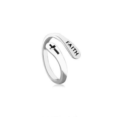 China HANYU Punk Silver Open Cross Durable Ring Adjustable Double Forefinger Open Ring For Women Man Couples Ring for sale