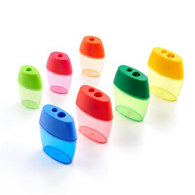 China Pencil sharper double holes 8mm and 10.5mm plastic colored pencil sharpeners for sale