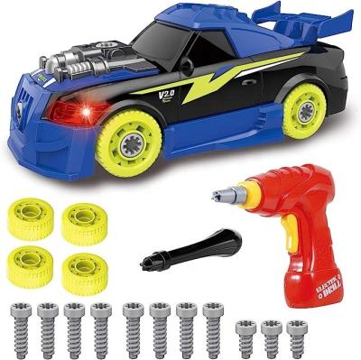 China Creative DIY Car FLASHING Toy Disassemble Race Car With Lights And Sounds Blow Back Toys Assembly Car Toys With Drill Tool for sale