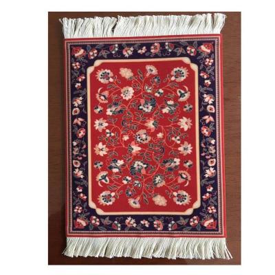 China Stocked Customized Printing Persia Carpet Mouse Pad Blanket Woven Mouse Pad With Tessels Muslim Carpet for sale