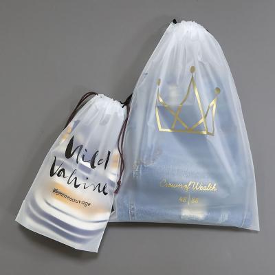 China Low Moq BIODEGRADABLE Portable Cartoon Frosted Plastic Drawstring Clothing Bag Package Pouch For Towel Socks Shoes for sale