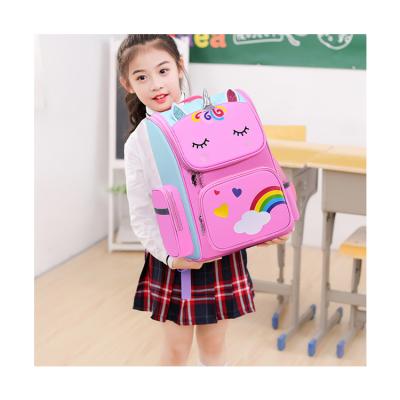 China Factory Customized Backpack Cute Large Capacity Protection Spine Reduction Load Shape Cartoon Rainbow Schoolbag Waterproof for sale