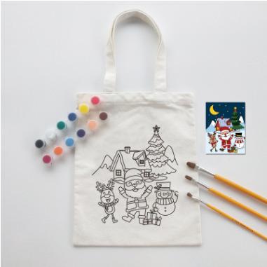 China Eco Canvas Folding Bag Custom Hand Painted Christmas Cartoon Graffiti DIY Handbag Children's Hand Painted Cotton Christmas Shopping Bag for sale