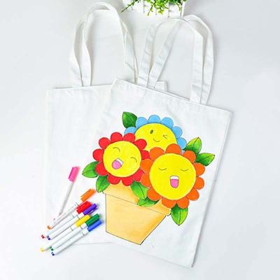 China Hot Selling Folding Kids Diy Painting Coloring Your Own Drawing Canvas Doodle Calico Cotton Tote Bag for sale