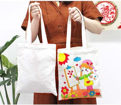 China High Quality Folding Diy Art Painting Bag Handbag Coloring Pictures Cotton Canvas Graffiti Bag With Zipper For Kids for sale