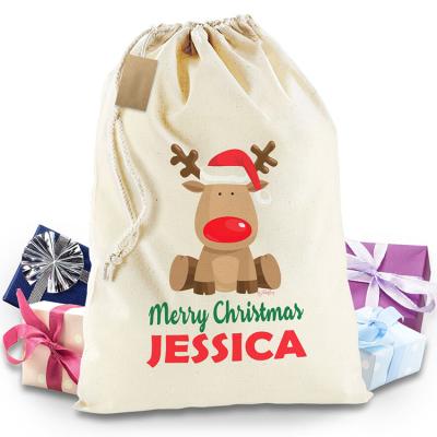 China HotSale Cotton CanvasLarge Drawstring Bag Letter Printed Custom Santa Sack Personalized Christmas Sacks ForGifts for sale