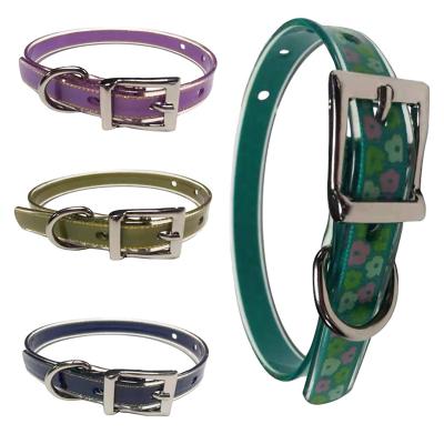 China Bulk Wholesale Manufacturer Custom Pattern Adjustable Stocked Rubber PVC Coated Waterproof Webbing Dog Collar Metal Hardware for sale