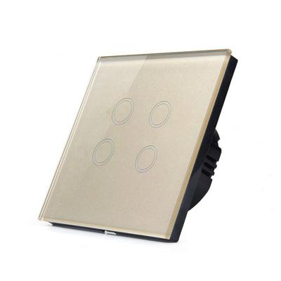 China Easy Installation 4Gang 1 Way Wall Touch Lamp Switch , Wall Power Sensor Switch Glass Panel for sale