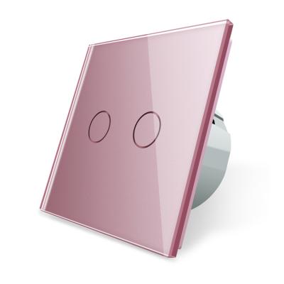 China Easy Installation Pattern Logo Household Tempered Glass Panel 2 Strip 1 Way Wall Touch Pink Lamp Switch for sale