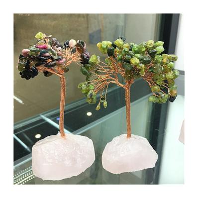 China Europe new design hand made folk crafts natural crystal rose quartz luky tree for home decoration for sale