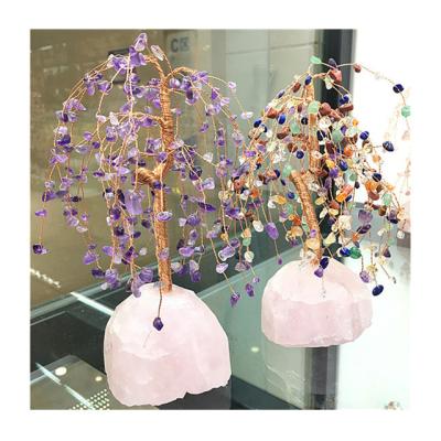 China Europe new arrived natural folk crafts crystal jewelry hanging tree rose quartz tree for home decoration for sale