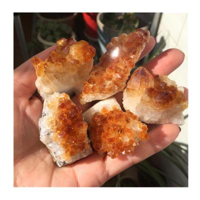 China Wholesale Europe rough raw stone quartz crystal natural yellow citrine cluster for Reiki healing for sale