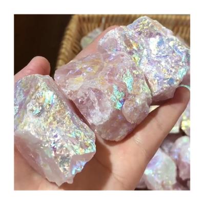 China Europe wholesale crystal raw gravel corner natural aura mounted rough quartz stone for decoration for sale