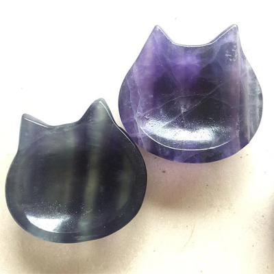 China Wholesale Natural Gemstone Europe Healing Quartz Ashtray Rainbow Fluorite Cat Bowl Crystals For Home Decoration for sale