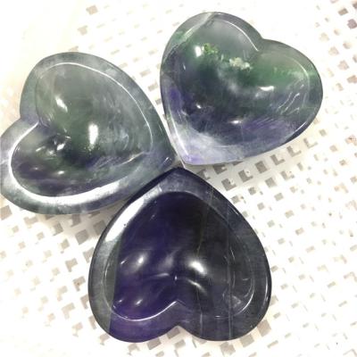 China Wholesale Natural Fluorite Bowl Rainbow Europe Quartz Heart Shaped Ashtray Carved Crystal For Folk Crafts for sale