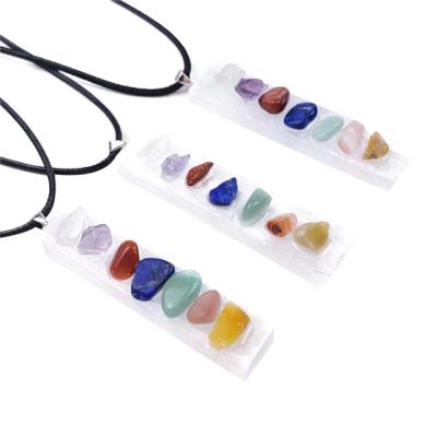 China Wholesale Europe Irregular Square Energy Seven Chakras Selenite Stick Healing Crystals Long Pendants For Gifts for sale