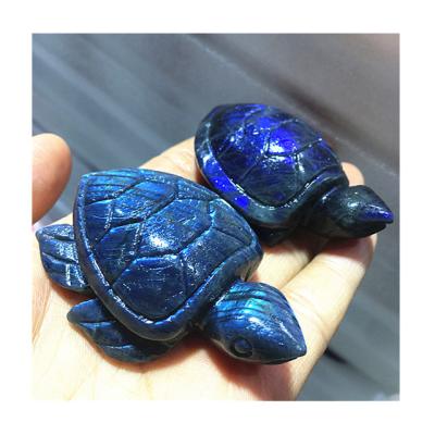 China Newcomers from Europe carved crystals crafts natural quartz blue labradorite flash turtle for home decoration for sale