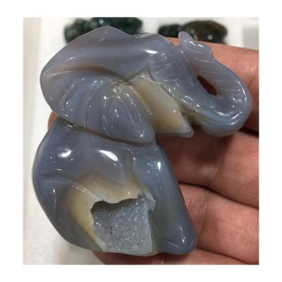 China Wholesale Europe Natural Hand Carved Agate Geode Quartz Elephant Crystal For Gift for sale