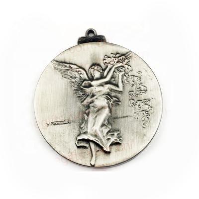 China Custom Europe Logo 3D Double Side Angel Silver Metal Medal for sale