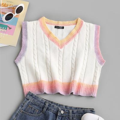 China Breathable Factory Custom Knitwear High quality V Neck Knitted Sleeveless For Women Casual Sweater Vest for sale