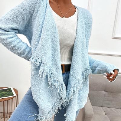 China Anti-wrinkle New Autumn Winter Women's Knitted Sweaters Ladies Tassel Cardigans Solid Color Women's Fringed Cardigans for sale