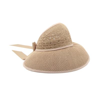 China 2021 Wide Straw Sun Hat Beach Sun Visor Foldable Rolled Brim Hat With Bow Light Weight for sale