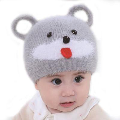 China 2021 Fashion Baby Cartoon Bear Dobby Beanie For Boy And Girl Autumn And Winter Newborns Warm With Winter Bear Ears Knitted Hats for sale