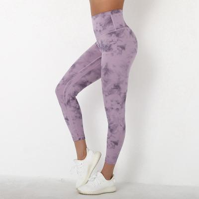 China New Style Sportswear Breathable Yoga Pants Women's High Waist Tights Tie Dye Sports Fitness Lifting Running Gaiters for sale