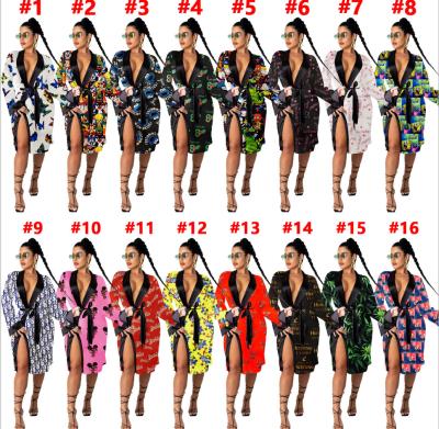 China Breathable Women's Sleepwear Ladies Lounge Wear Bathrobe Soft Satin Long Robe Cartoon Printing Nightgowns Kimono Bathrobe Long Robes for sale