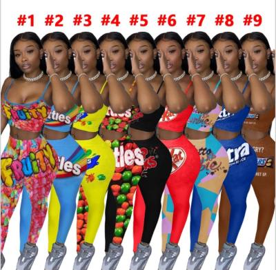 China Anti-Wrinkle Women Clothing Booty Two Piece Set Outfits Oil Well Sneers Candy Long Tights Snacks Pant Sets for sale