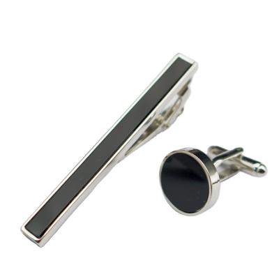 China Copper material Round acrylic cufflinks tie clip set Gift box High-end cufflinks banquet dress Metal copper black flat cufflinks for sale