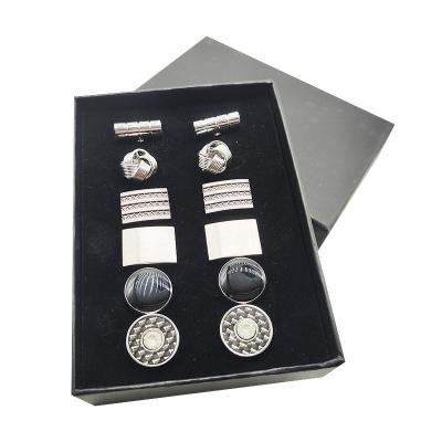 China Shirt button ornament New business set Gift Box cufflinks 6-piece set twist button studded carbon fiber sheet cufflinks for sale