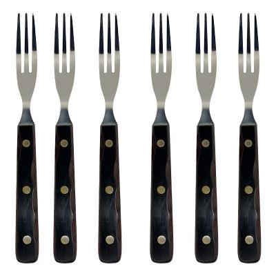 China Viable Wholesale Stainless Steel Steak Knife Fork Set With Handle Pakka Wood Handle With 2 S/S Rivets for sale