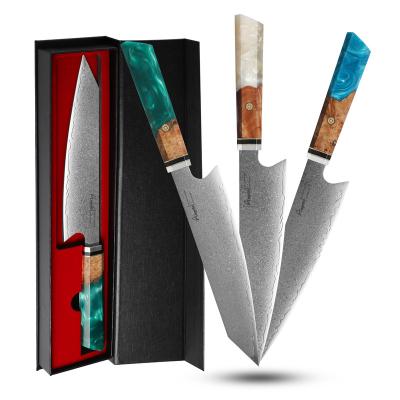 China Viable Resin Professional Ergonomic Blue Non-slip Handle Kitchen Chef Knife High Carbon Steel Knife for sale