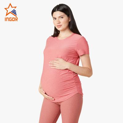 China Antibacterial O-Neck Workout Maternity Nursing Upper Loose Maternity Clothes for sale