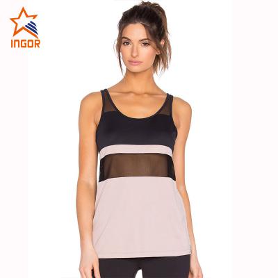 China Antibacterial Custom Women Tank Top Mesh Connected Cotton Sports Fitness Top Good Quality Sports Brand Yoga Tank Tops for sale