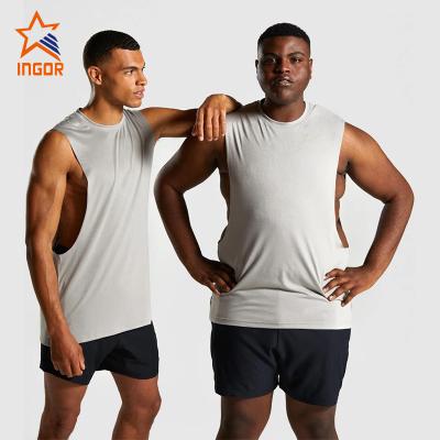 China Ingor 2020 Men's Breathable Sports Gym Singlet 2020 Gray Color Plus Size Mens Activewear Drop Sleeve Opening Training Top Tank Top for sale