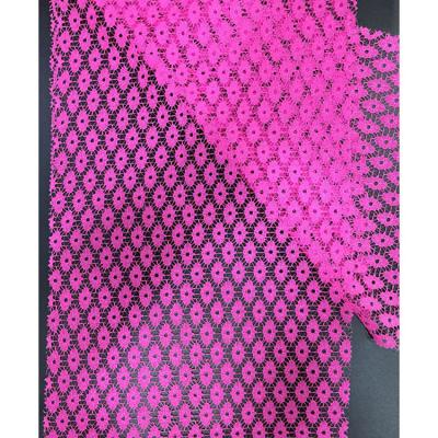 China Viable Pink Fujian Dots Pattern Polyester Jacquard Eyelet Lace Fabric For Clothes for sale