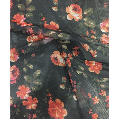 China Viable Colorful Black Soft Flowers Printing Polyester Spandex Lace Up Material Fabric For Dress for sale