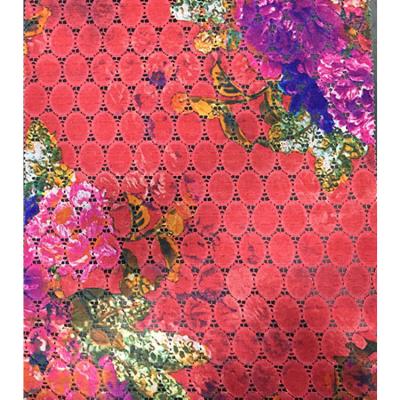 China Red Traditional Chinese Peony 100% Polyester Lace Material Fabric Viable By The Yard for sale