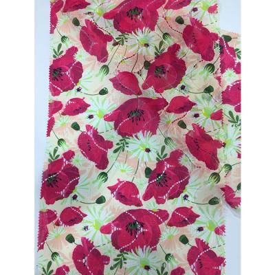 China 2019 Viable Latest Design Colored Red Rose Flowers Print Polyester Lace Fabric For Dress for sale